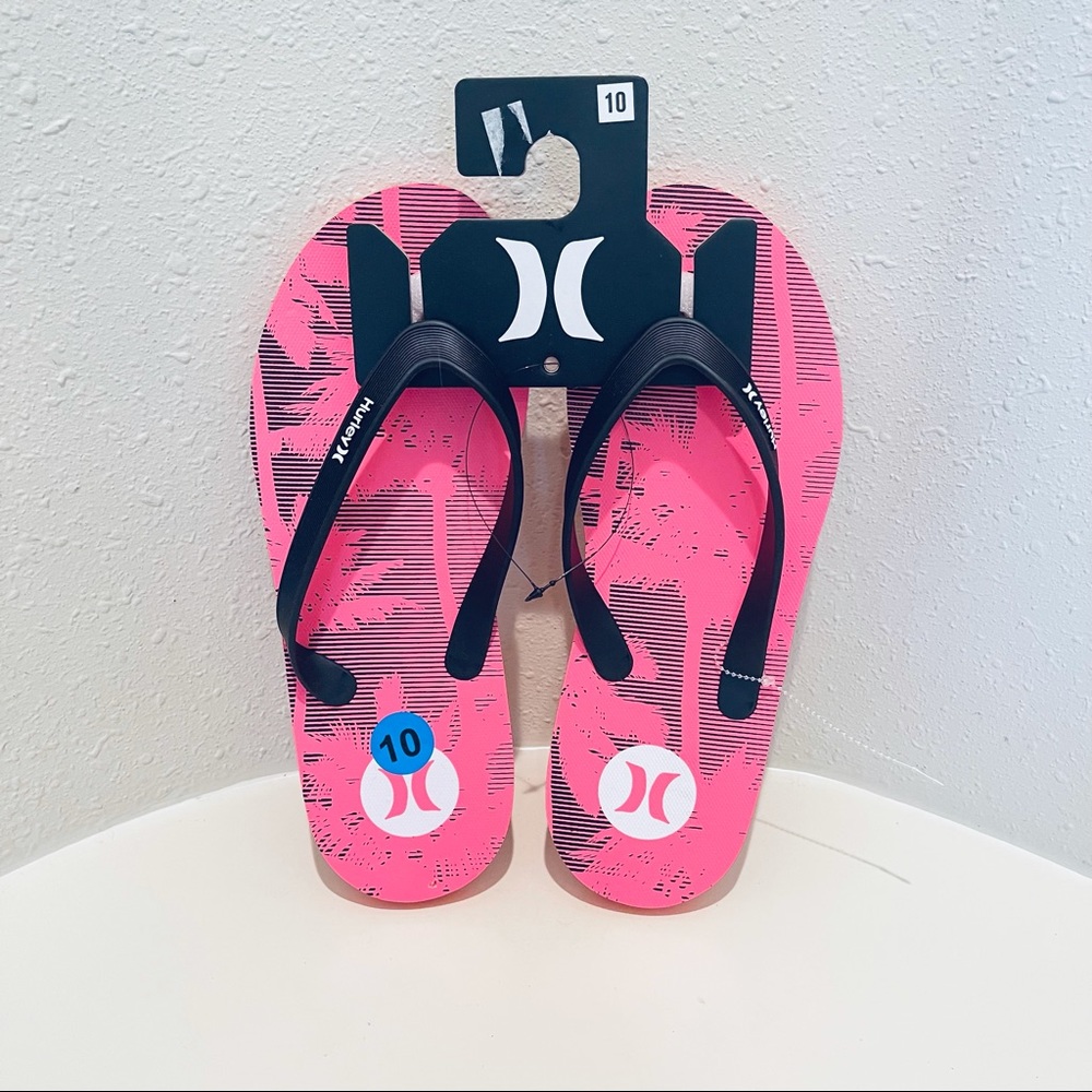 Hurley Men’s Tropical Tree Pink Flip Flops/10/NWT